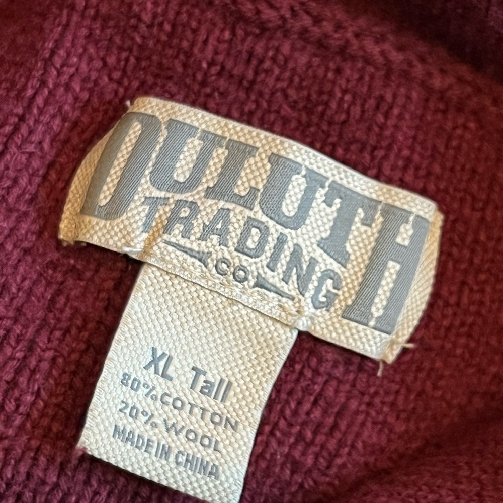Duluth Trading Co Men's Burgundy Brigadier Shawl Collar Sweater size XL Tall - Picture 7 of 8